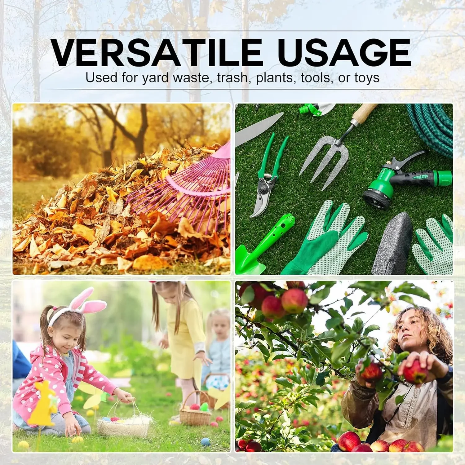 Goture-bolsa plegable de hojas caídas para acampar al aire libre, bolsa de almacenamiento reutilizable y duradera de 272-500L con guante, para recolección de basura y Picnic - imagen 5