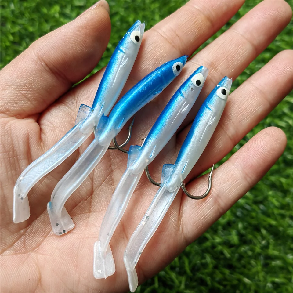 4 uds/log cebo suave de Pesca con anzuelo Anguila cachorro realista señuelo de lubina de silicona ojos 3D Jerkbaits Swimbaits accesorios de aparejos de Pesca - imagen 5