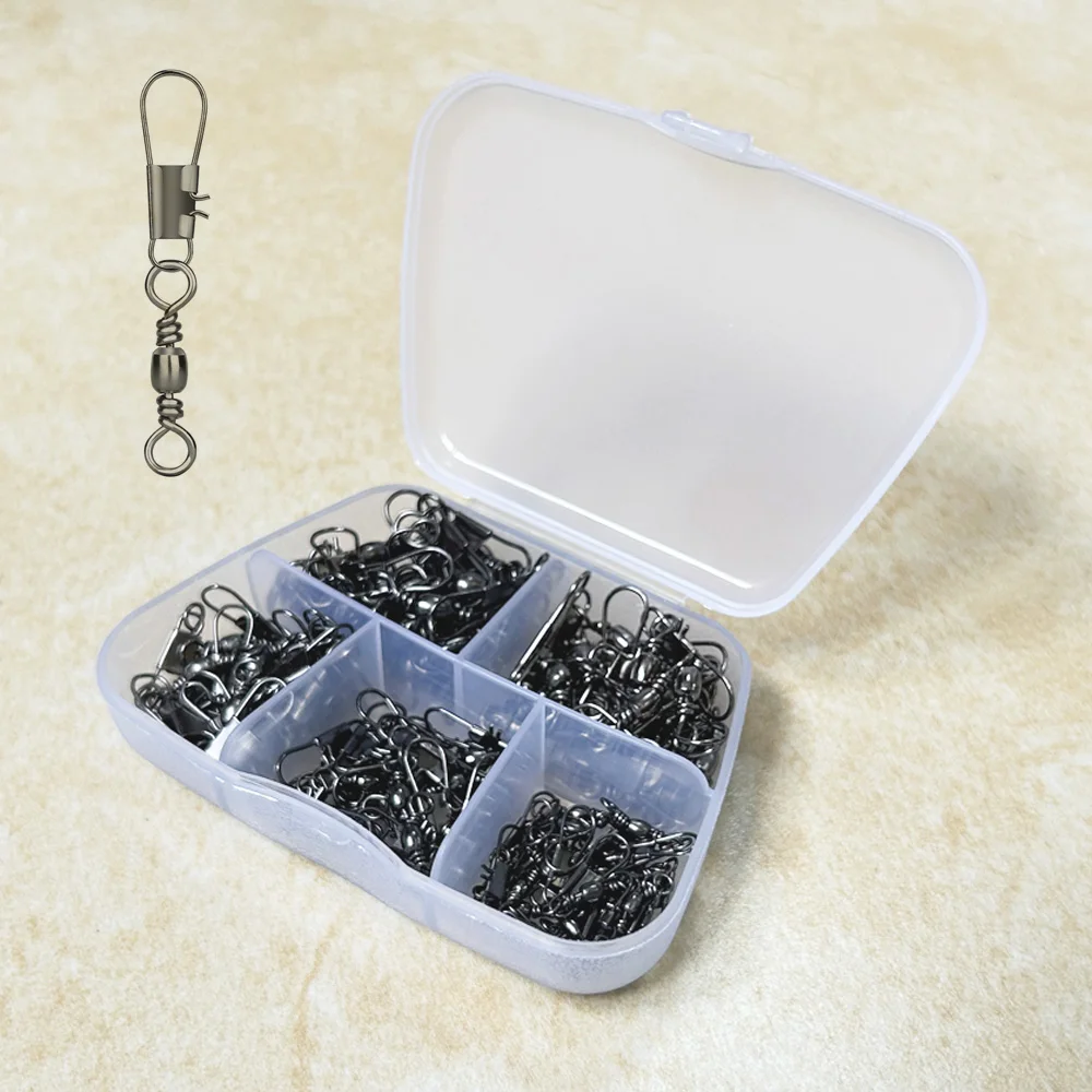 100 unids/caja de acero al carbono para pesca de Lucio, rodamiento de barril, Pin giratorio, accesorios de pesca, anzuelo, señuelo, conector, aparejos