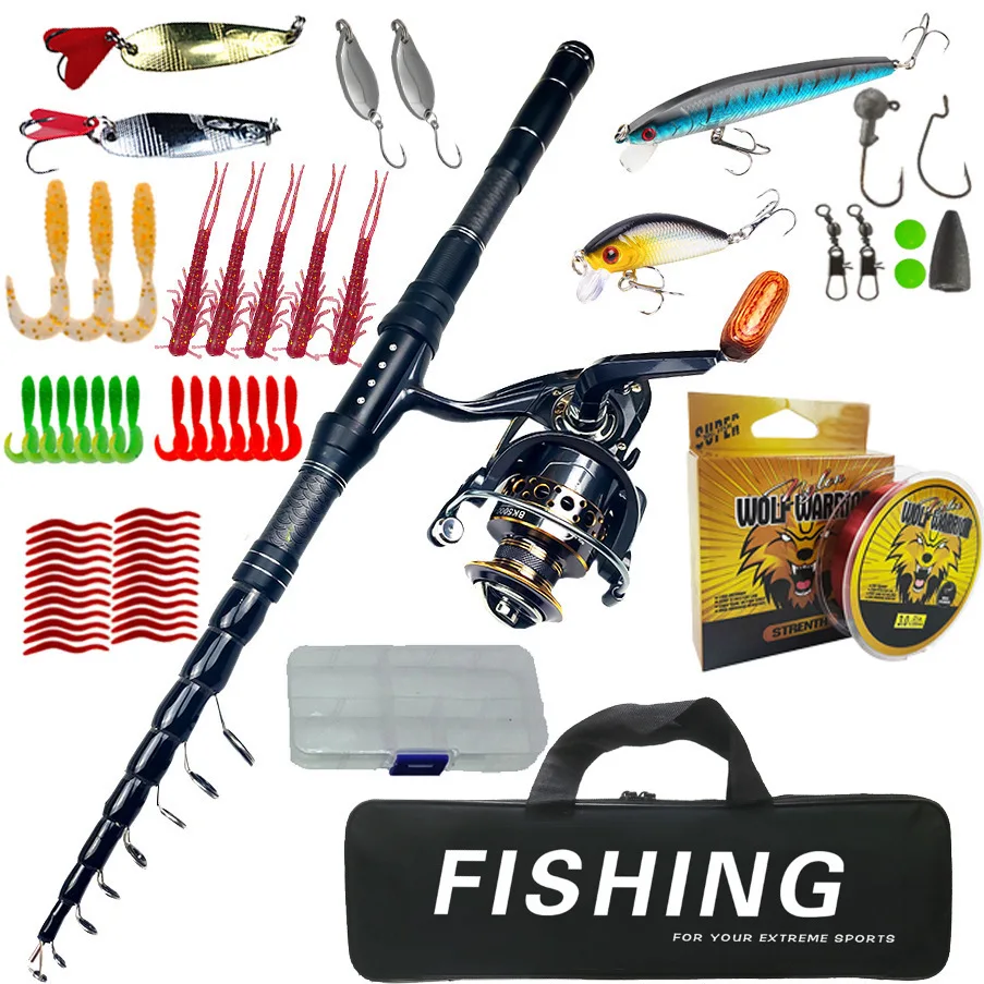 Set completo de pesca con bolsa organizadora y múltiples cebos