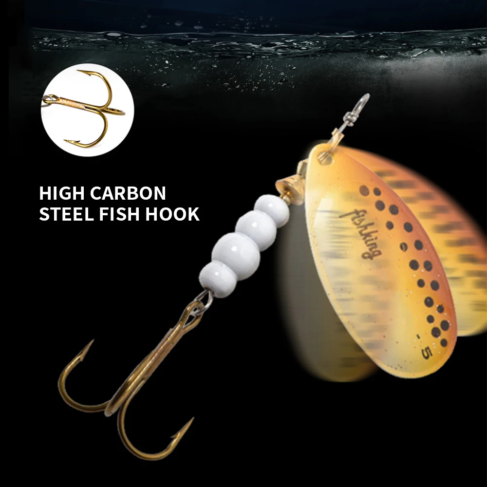 FISH KING marca Spinner señuelo 3 uds 3,4g/4,2g/6,6g/9,8g/13,2g con anzuelo triple señuelo cuchara de Metal señuelo de pesca duro aparejos de pesca - imagen 5