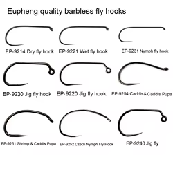 Eupheng 100 Uds. Anzuelo de pesca con mosca de competición sin púas anzuelo para atar moscas pesca sec ninfa Shirmp húmedo Caddis anzuelo para moscas níquel negro L