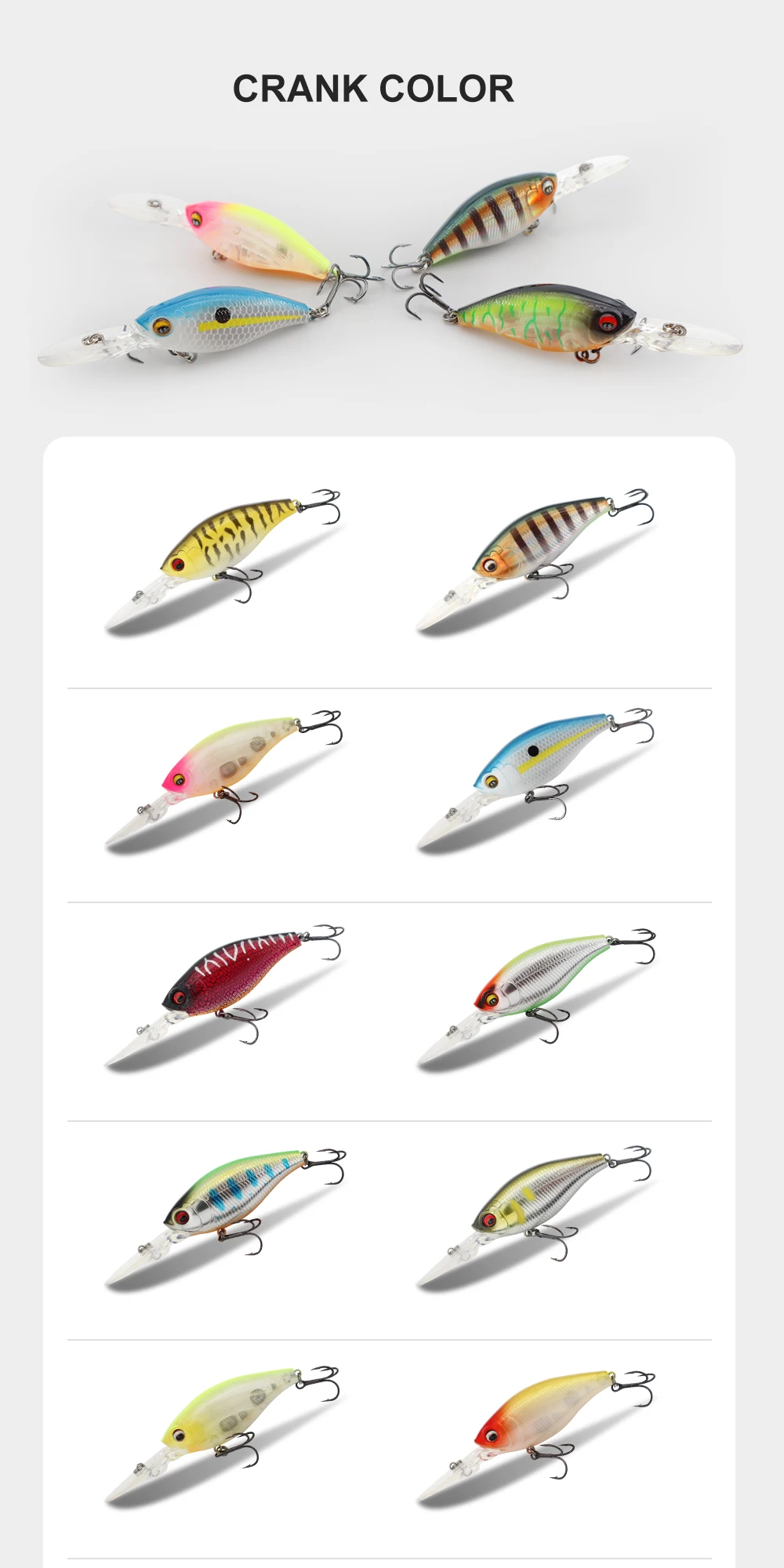 ESFISHING nuevo 2023 cebo duro Lucky Prince 52mm 72mm calidad de profundidad manivela Wobbler señuelo de pesca aparejos anzuelos tripples para lubina rosa - imagen 5