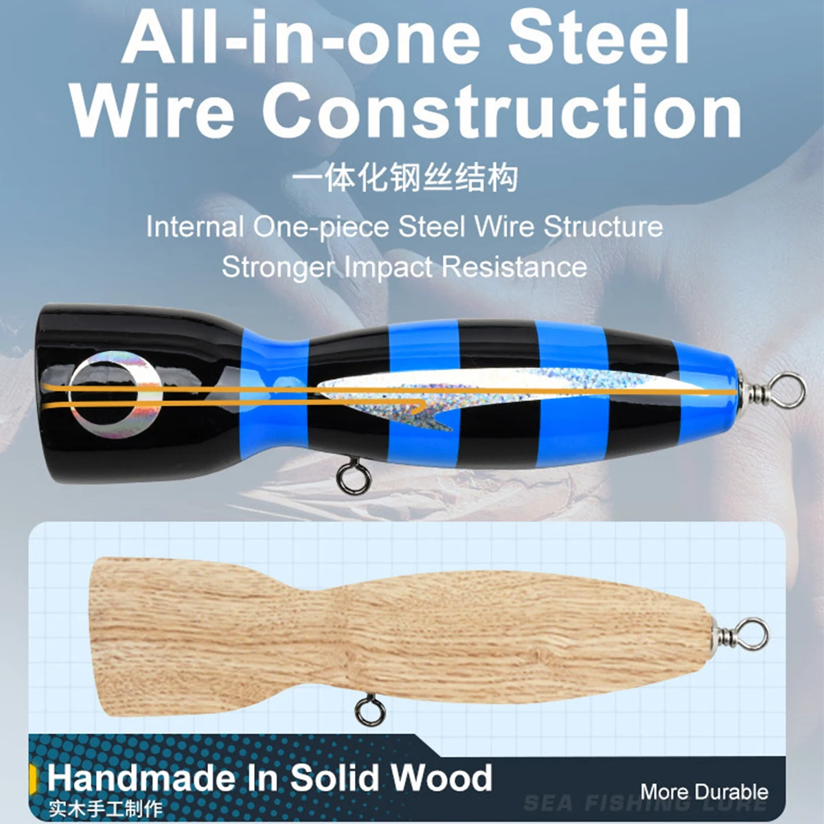 Topwater Big Popper Stickbait 19cm 120g señuelo de curricán de madera cebo de agua salada atún de aguas profundas Wahoo barco Señuelos de pesca aparejos - imagen 5