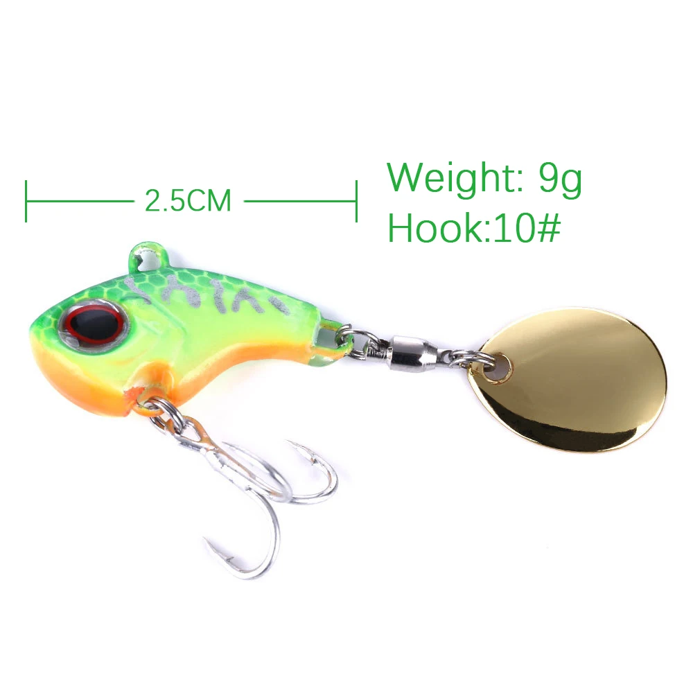 1 Uds 9g 2,5 cm Señuelos de Pesca Wobble giratorio Metal VIB cebo de vibración para Lucio trucha anzuelo triple cebos duros artificiales - imagen 2