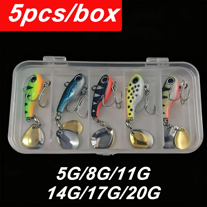 5 unids/caja señuelo de pesca Vib de Metal con cuchara de lentejuelas para pesca con mosca de trucha construcción de Metal duradera adecuada para pesca de aguas dulces