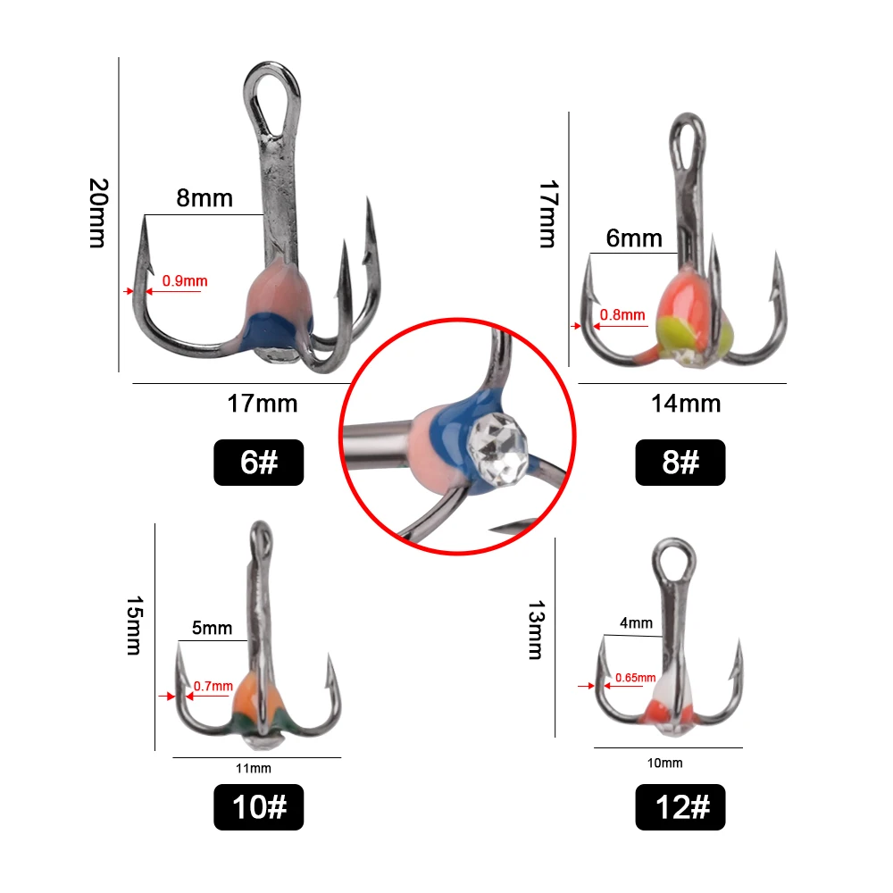 FISH KING-anzuelos de pesca en hielo, señuelo Artificial duro de acero rico en carbono, anzuelos triples con púas para pesca de lubina y carpa de invierno, 5 uds. - imagen 2