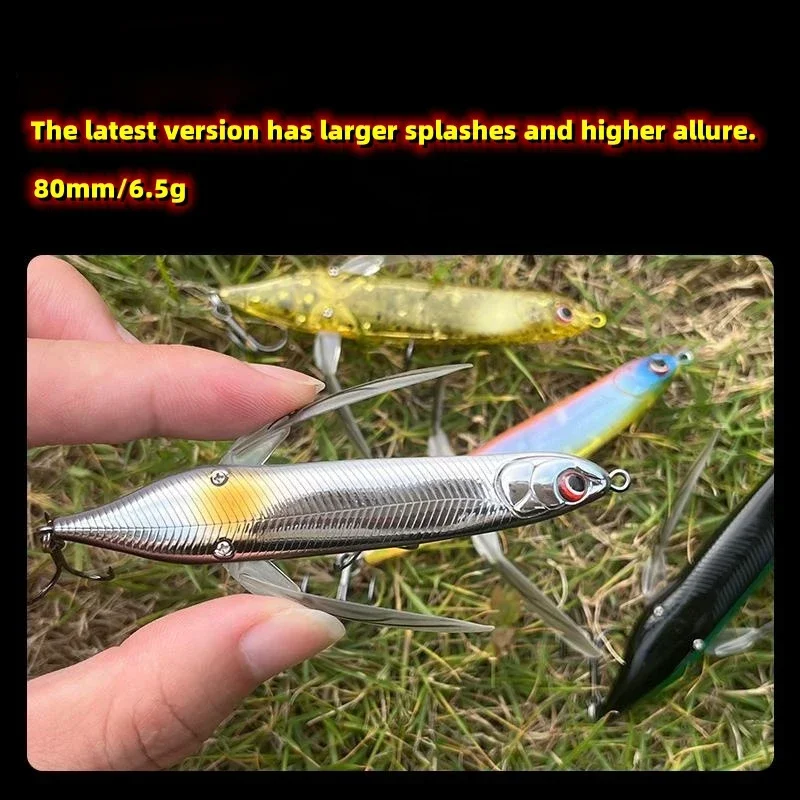 Señuelo de pesca con lápiz sobre orugas de libélula Topwater, 80mm, 6,5g, cebo duro flotante superficial para aparejos de pesca lubina, 1 ud. - imagen 2