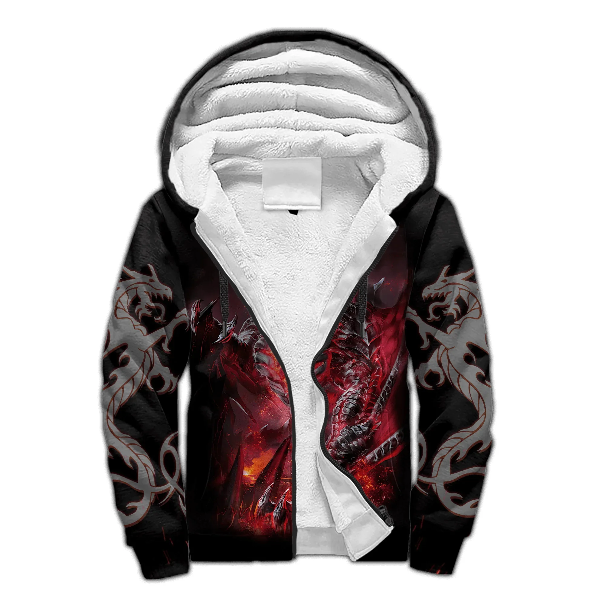 Dragon & Phoenix Ice Fire Tattoo 3D impreso moda hombres polar cremallera Sudadera con capucha Unisex Casual invierno más grueso cálido chaqueta con cremallera JH16 - imagen 2