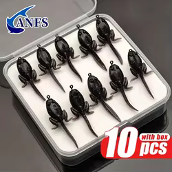 ANFS 10 señuelos blandos en forma de renacuajo con anzuelos: cebos de pesca artificiales adecuados para pesca en agua dulce y salada