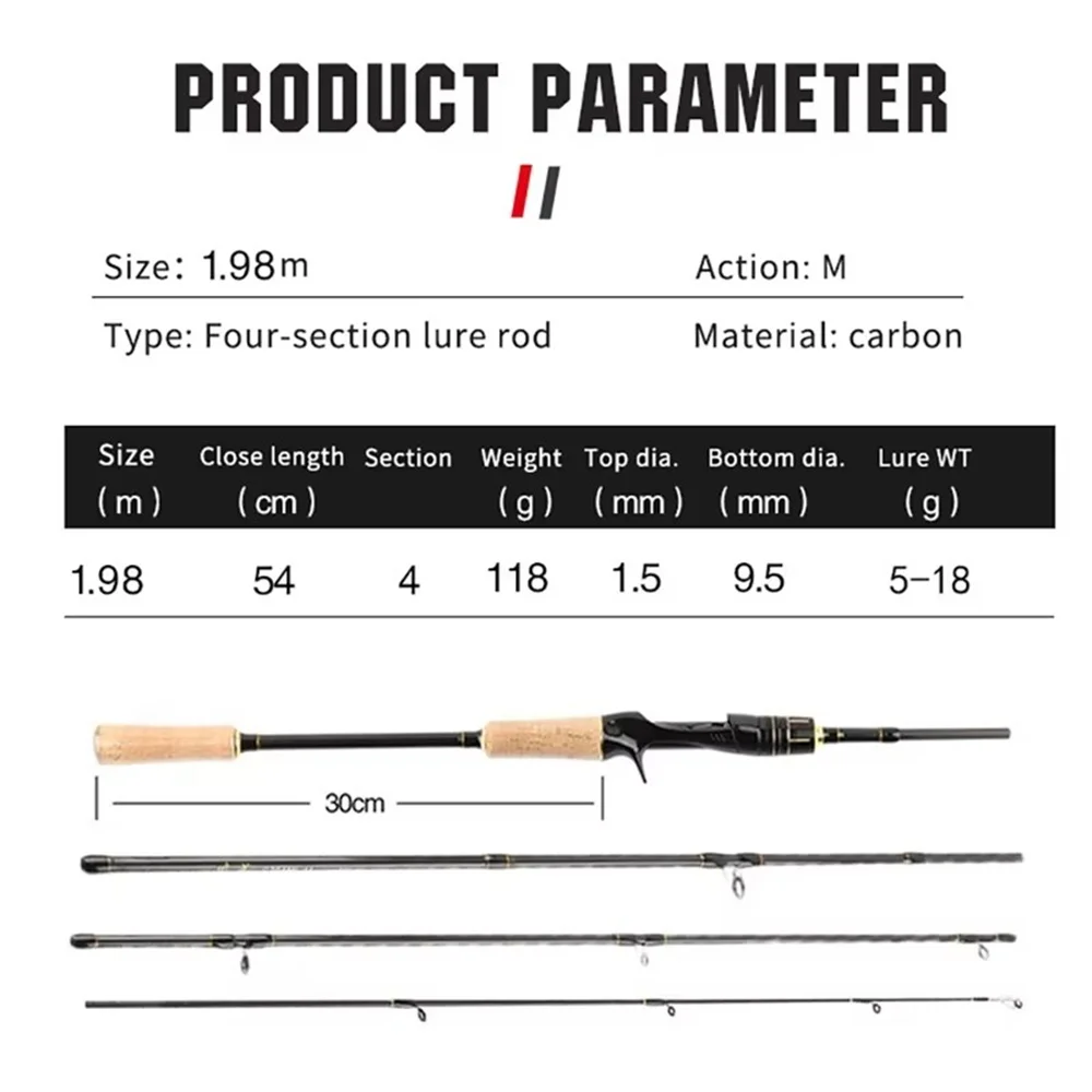 Varilla enchufable portátil Luya de cuatro secciones, varilla de lanzamiento remota de carbono de 1,98 metros con rueda de gota de agua ajustable - imagen 5