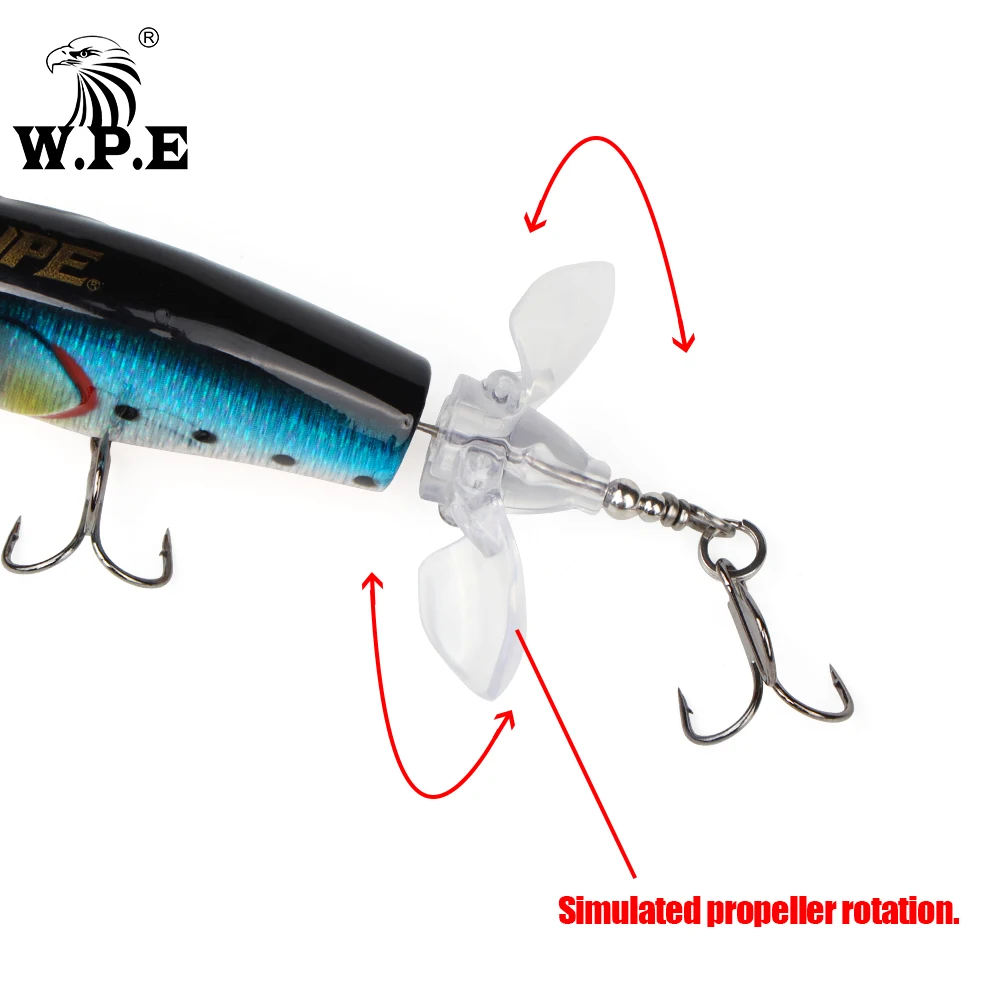 W.P.E-señuelo de pesca de piezas, señuelo flotante de 85mm y 15g, Swimbait de superficie, duro, cola giratoria con anzuelo triple afilado, aparejos de pesca - imagen 3