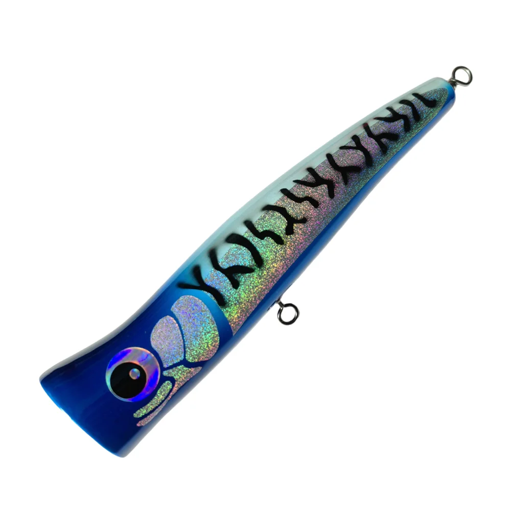 MUKUN 20cm 100g señuelo de pesca de curricán cebo de pesca de agua salada juego grande hecho a mano de madera Topwater GT cebo Woodend Popper señuelo - imagen 4