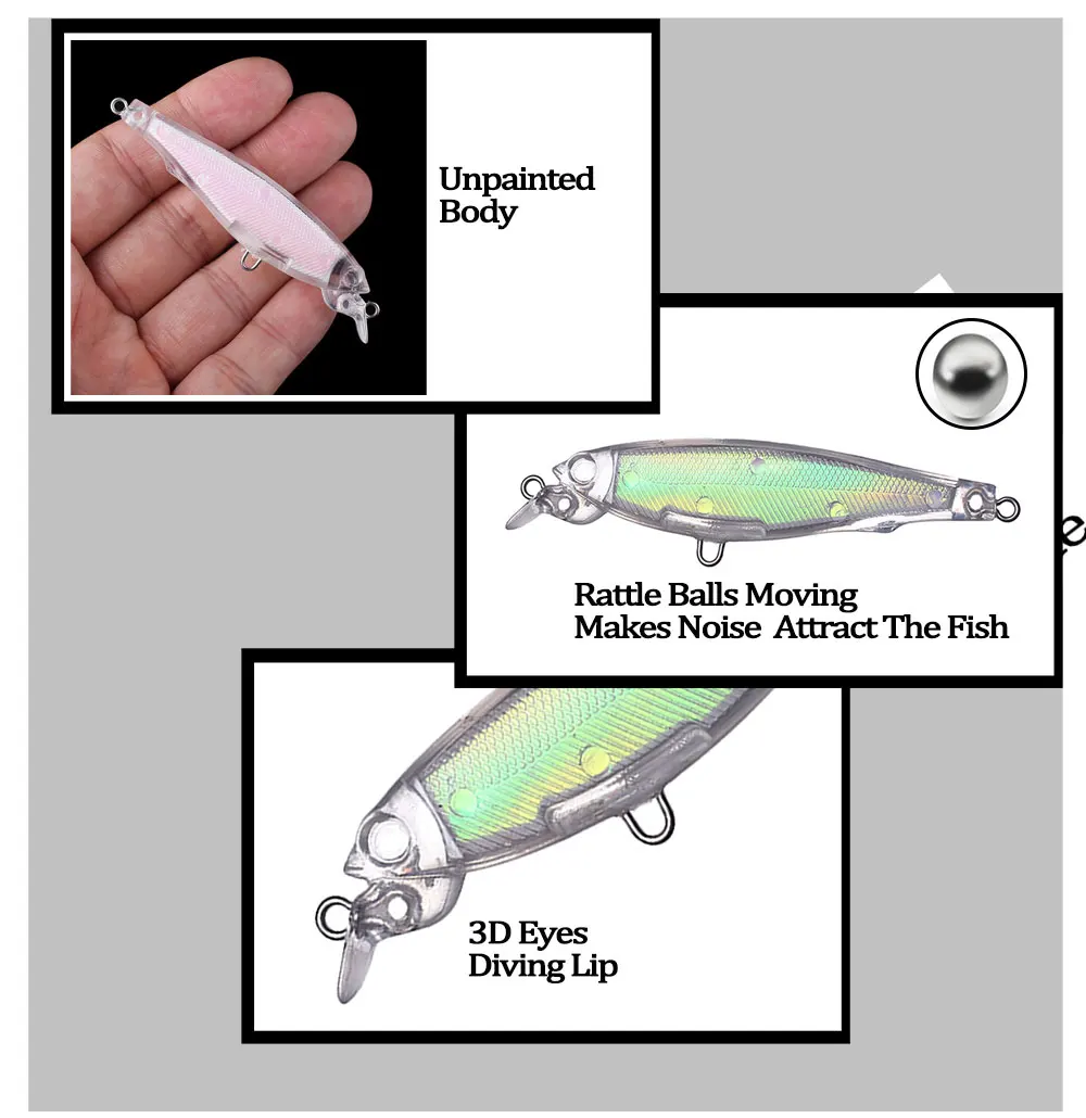 Señuelos Minnow en blanco Chan'sHuang 8cm – sonajero holográfico - imagen 4