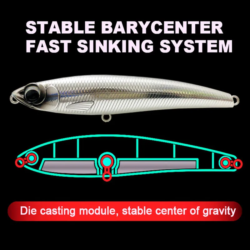 Señuelo de pesca con lápiz que se hunde, 110mm, 60g, juego grande, cebo duro Artificial, anzuelo 5X para señuelos de pesca de mar de atún GT - imagen 3