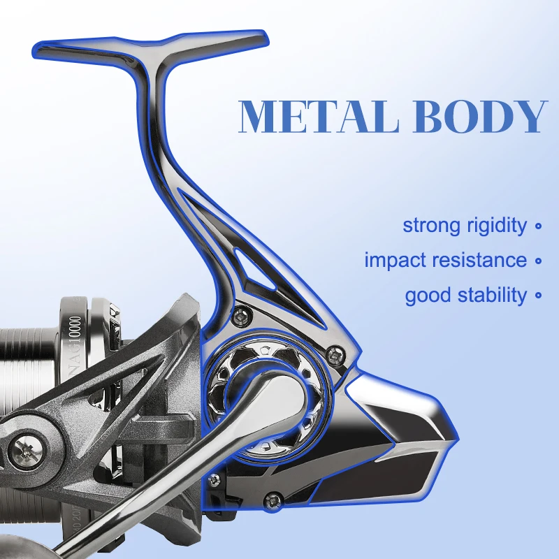 Carrete giratorio de Metal BILLINGS 8000-14000, carrete de fundición larga de arrastre máximo de 20KG y potente carrete de pesca giratorio para Surf en agua salada - imagen 2