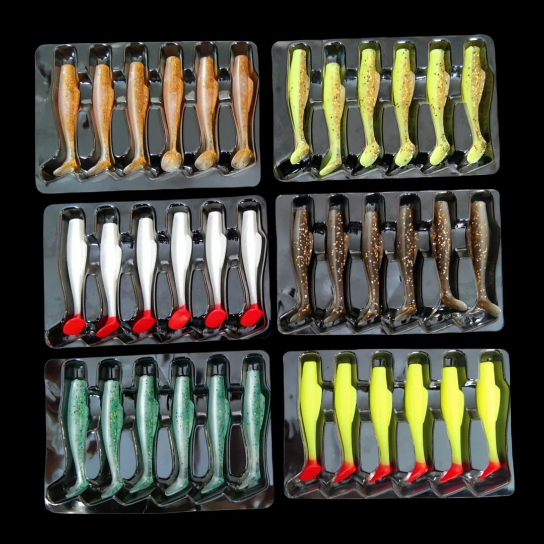 36 Uds 5,5 cm 2g señuelo suave de pesca plástico agua salada cola en T tiro de gota cebo suave de silicona gusano lubina trucha Pike Walleye Weedless - imagen 2