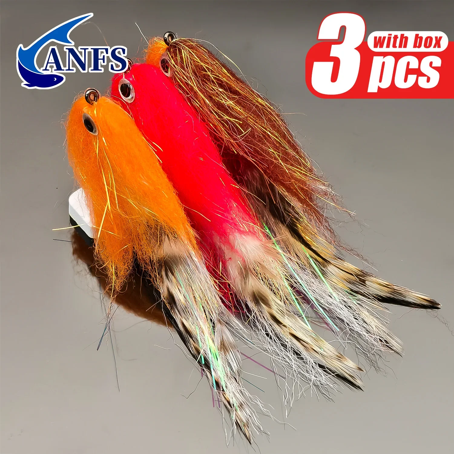 ANFS 3 moscas serpentinas con caja de almacenamiento-cambiador de juego, señuelos de moscas grandes, cebo realista para pescar peces grandes - imagen 2