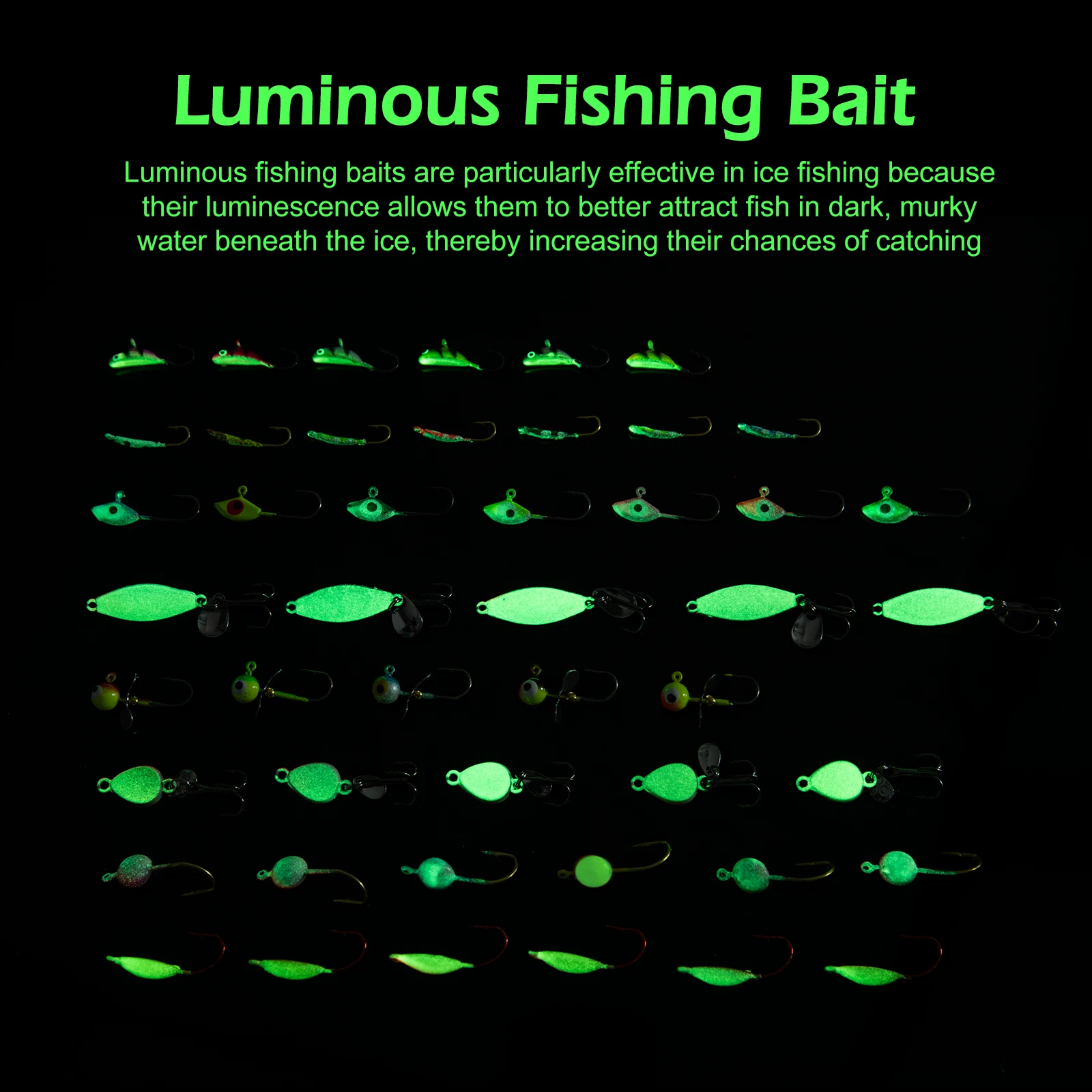 Juego de Señuelos de Pesca en Hielo Goture - Señuelos Luminosos Brillantes, Señuelos Duros, Señuelos Giratorios, Señuelos Blandos, Anzuelos Afilados, Caja de Aparejos, Equipo Profesional - imagen 3