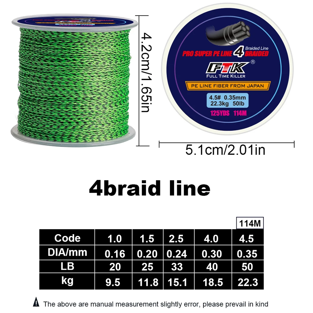 FTK 114M hilo de pescar de PE fuerte 4 hebras trenzadas 0,16-0,35mm 20-50LB línea de Pesca multifilamento duradera línea de Pesca - imagen 3