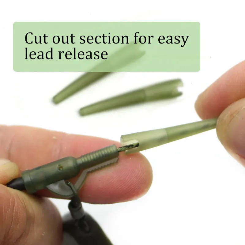 Mini fundas antienredos para pesca de carpa, 20 piezas, conectar con anzuelo de pesca, funda de gancho de cambio rápido de goma verde para pesca de carpa - imagen 4