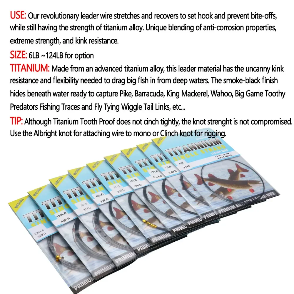 Línea líder de pesca de alambre de plomo de titanio y níquel resistente a torceduras de una sola hebra, 6LB-124LB, 4,6 m, accesorio para peces de gran juego en agua salada - imagen 5
