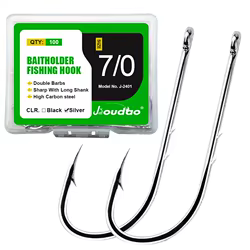 Anzuelos de pesca de caña larga de acero al carbono con 2 púas de Bait, 100 piezas, tamaño 1/0-8/0