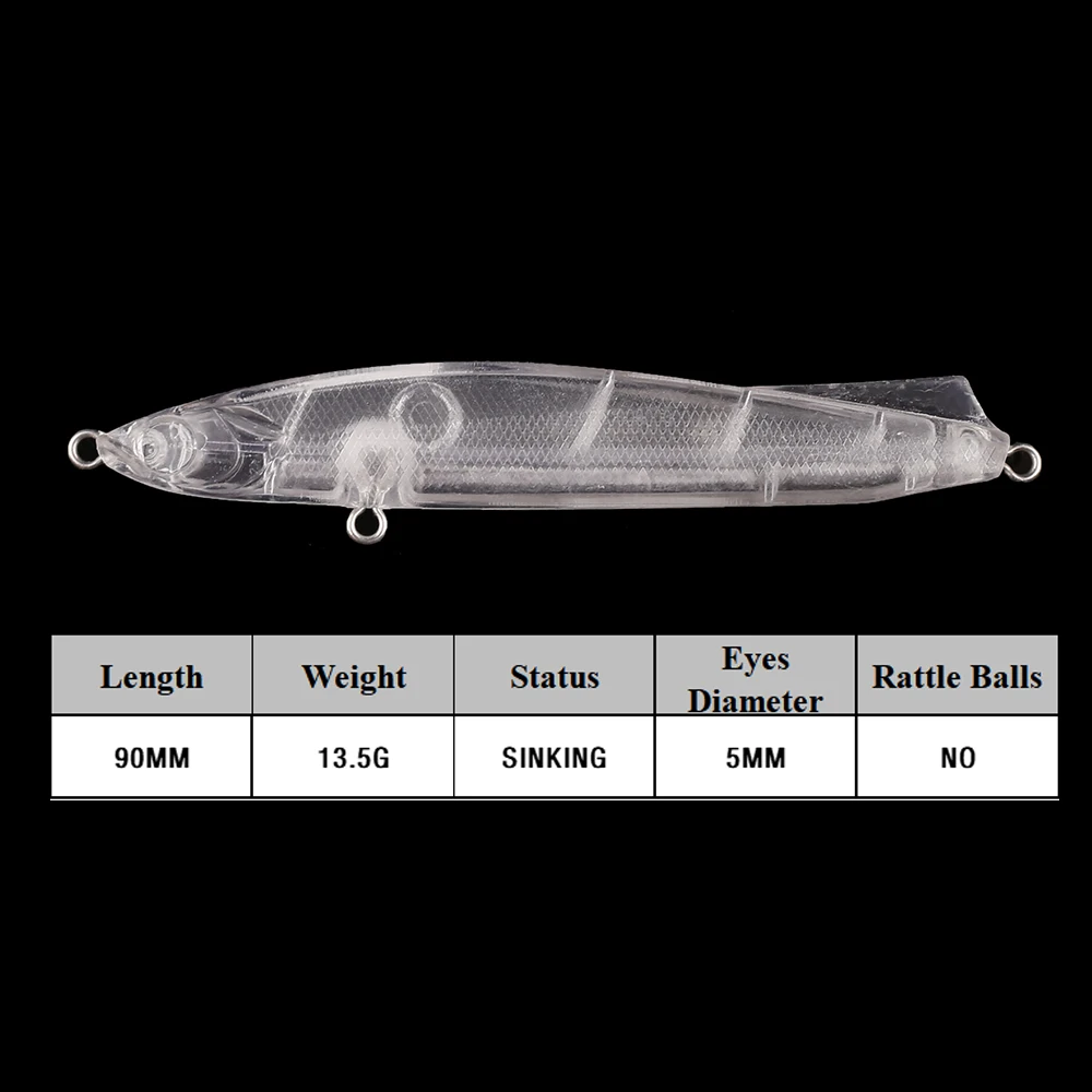 Chan'sHuang-Cebo en blanco 20 piezas sin pintar, lápiz de hundimiento Wobbler de 90mm y 13,5g, aparejo de señuelo de pesca Artificial hecho a mano - imagen 2