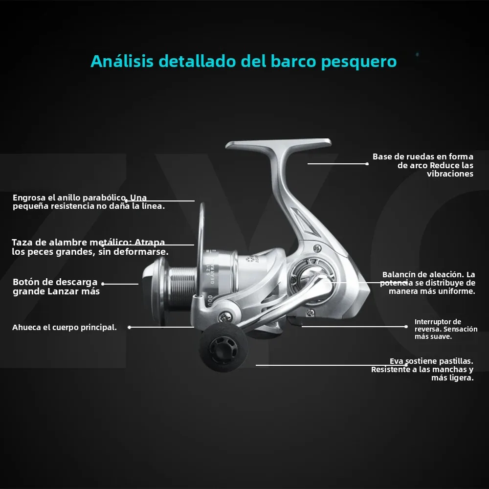 Huidiao ZYC carrete giratorio suave 10KG arrastre máximo 5,2: 1 relación de engranaje carrete de pesca con señuelo carrete de Metal y mango para Lucio trucha - imagen 2