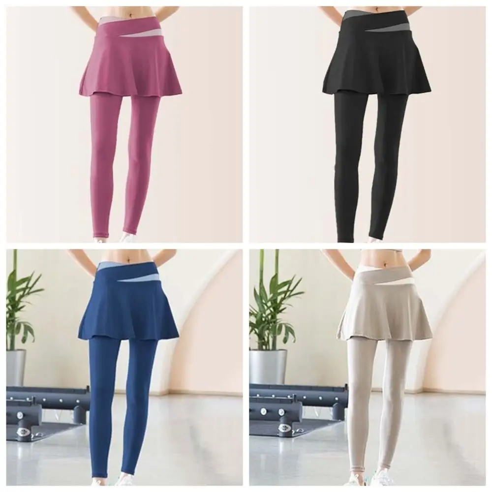 Mallas deportivas combinadas en uno, pantalones elásticos ajustados de Color contrastante, falda gruesa de talla grande, pantalones deportivos de Yoga, bádminton - imagen 5