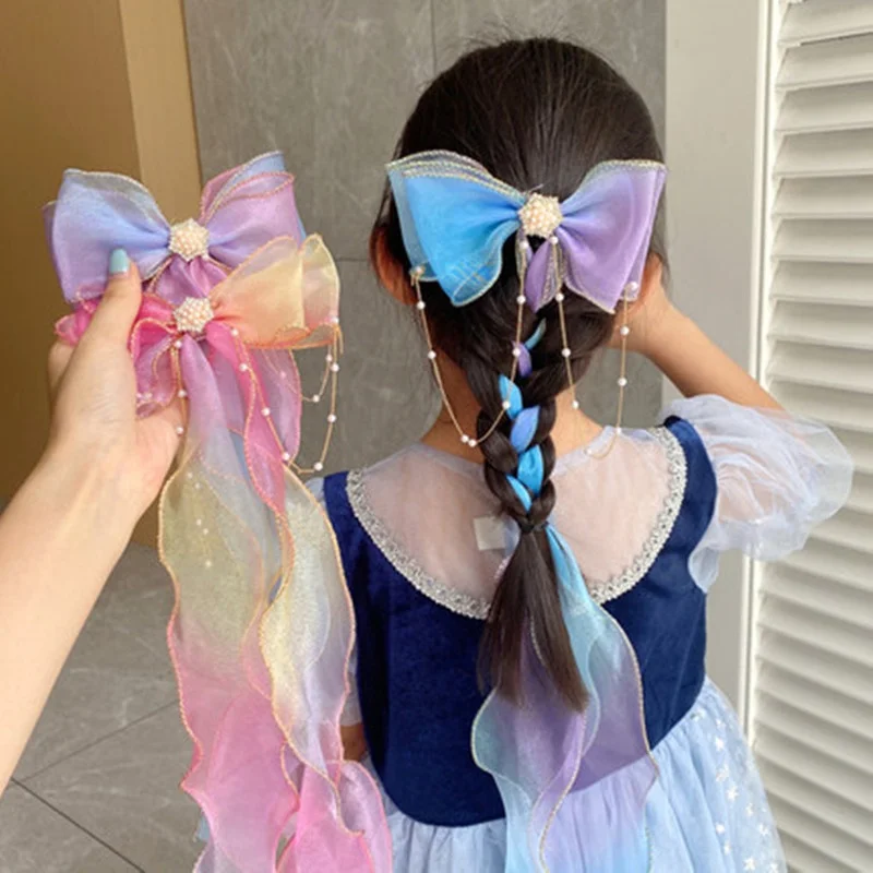 Accesorios para el cabello de moda para niñas, horquillas con lazo de gasa coloridas y bonitas, pinzas para el cabello dulces para niños, accesorios para el cabello - imagen 5