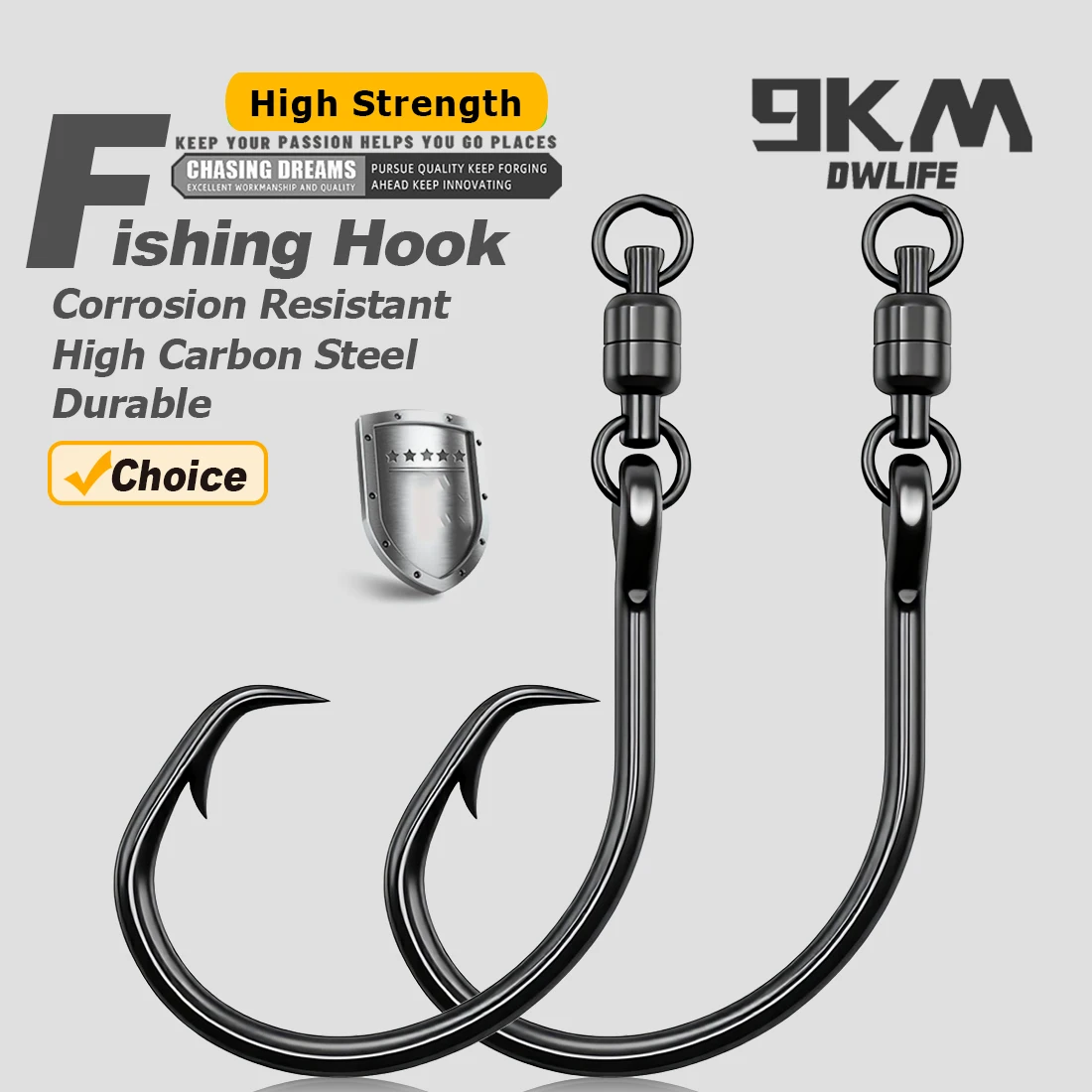 Ganchos circulares de 9KM y 5 uds con giratorios, acero rico en carbono Extra afilados para pesca en agua dulce y salada