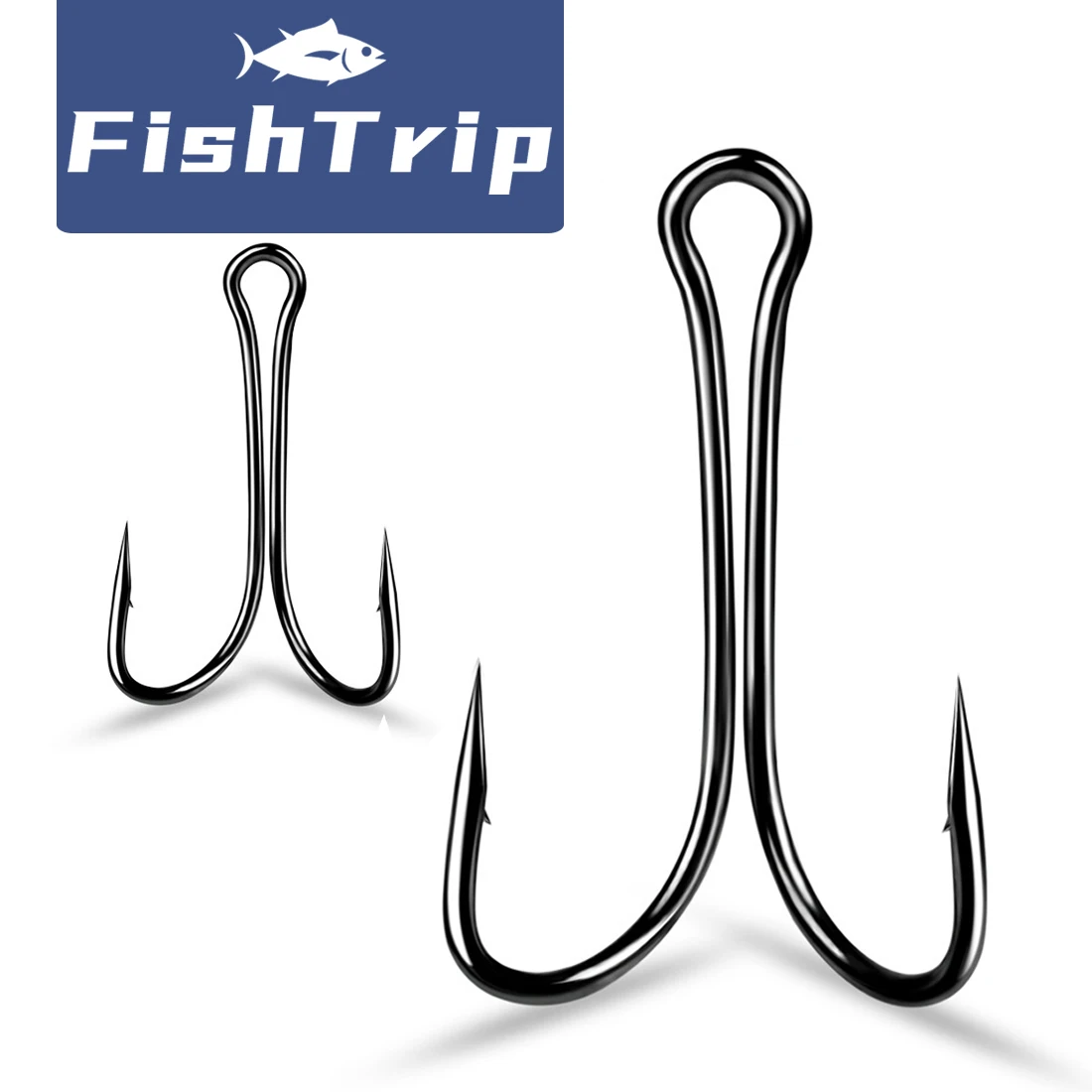 FishTrip-anzuelo de pesca doble, 50-200 Uds., anzuelos de rana, atado de moscas, anzuelos de pesca con púas afiladas, acero rico en carbono, agua dulce y salada - imagen 2