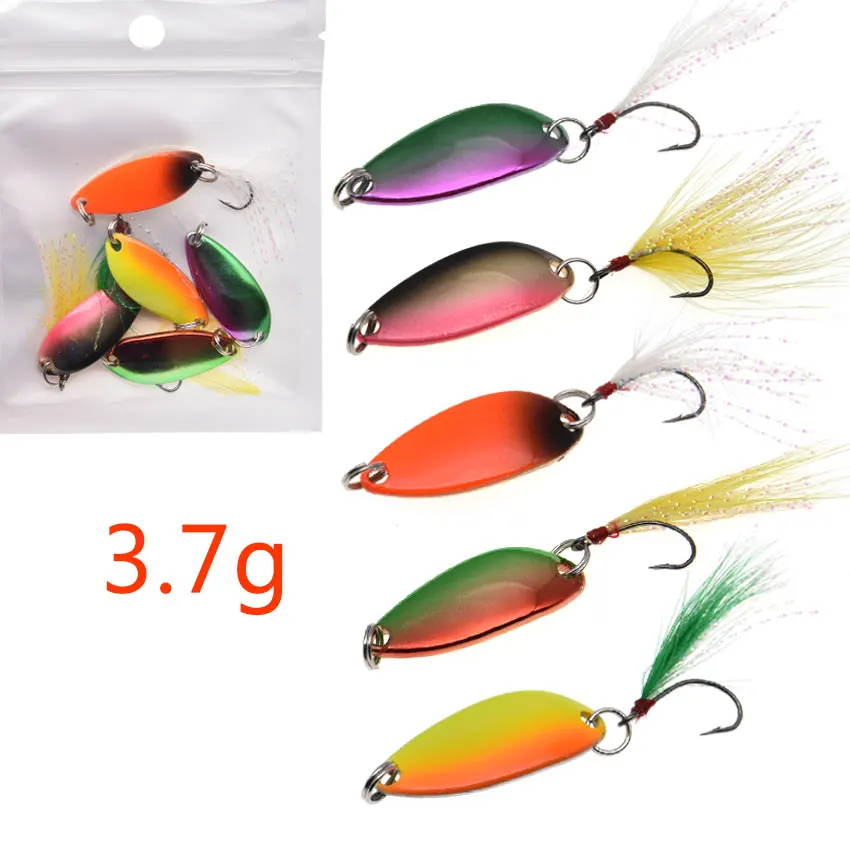 JYJ 5 uds por bolsa cebo de cuchara de pesca de metal duro, señuelo falso colorido en forma de "S", aparejos de pesca giratorios, cebo wobbler - imagen 5