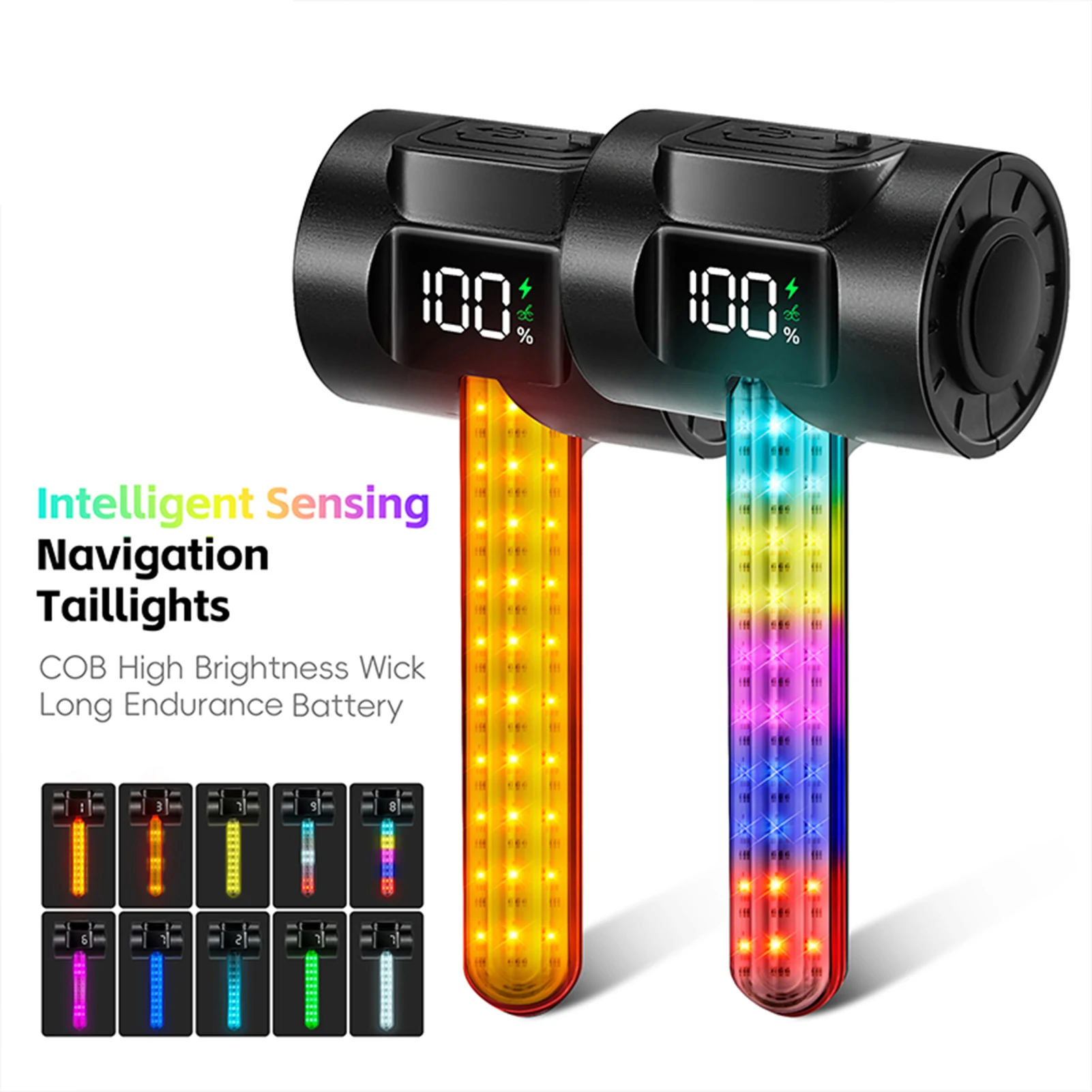 Luces de bicicleta para conducción nocturna, navegación con detección inteligente, luz trasera de bicicleta con batería de larga resistencia, soportes de montaje duales - imagen 3