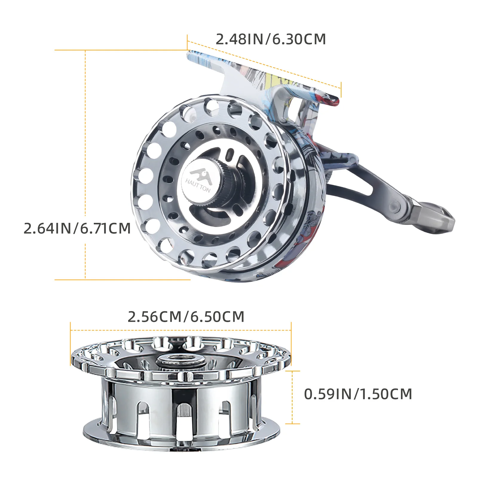 Carrete de pesca en hielo Graffiti, carrete de Metal de arrastre máximo de 6kg, ligero y suave, duradero y brazo basculante, perfecto para pesca en invierno - imagen 5