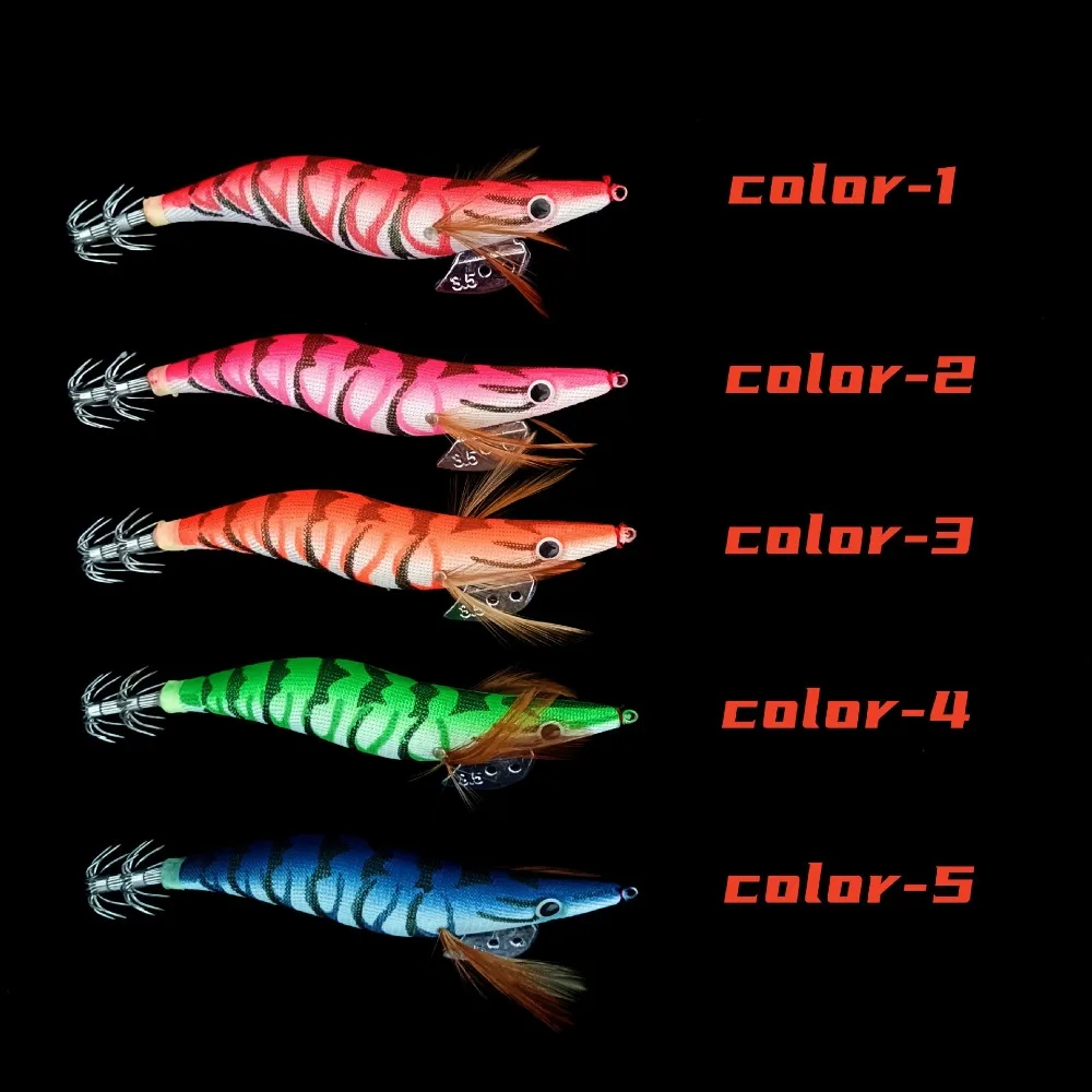 5 uds 2023 aparejos de pesca anzuelo de calamar plantillas 12g señuelo de pulpo 14,5g 19,9g señuelos de camarones de madera realistas - imagen 3