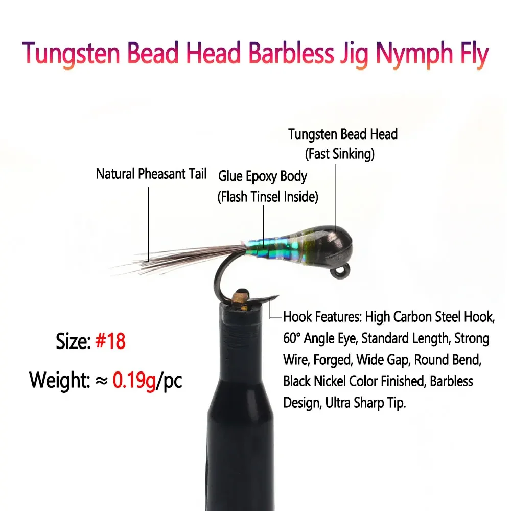 Bimoo-Cabeza de cuentas de tungsteno para pesca, Señuelos de Pesca de trucha, Mosca de Nymph, epoxi, cola de faisán, fregadero rápido húmedo, Euro, #18, 4 piezas - imagen 2