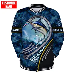 FX20 Chaqueta Bomber Pesca Marlin Azul - Nombre Personalizado 3D