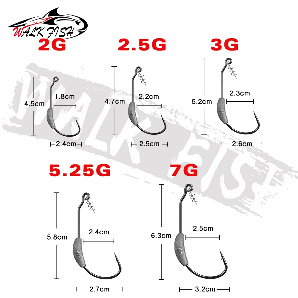 WALK FISH-anzuelo de pesca con cabeza de anzuelo de plomo, 2g, 2,5g, 3g, 5,25g, 7g, Pin de bloqueo de resorte para cebo blando de anzuelos de acero al carbono, aparejos de pesca, 5 uds. - imagen 2