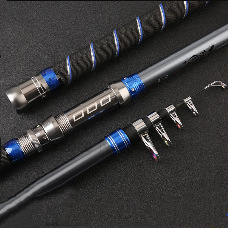 Caña de pescar telescópica de carbono para viaje, equipo de pesca de alta calidad, superduro, 2,1-4,5 m - imagen 5