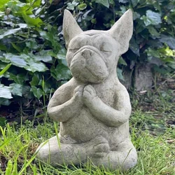 Estatua de resina para perro, meditación, Pose de Yoga, adornos, oración impermeable, Zen, Bulldog Francés, escultura, artesanía, decoración de jardín
