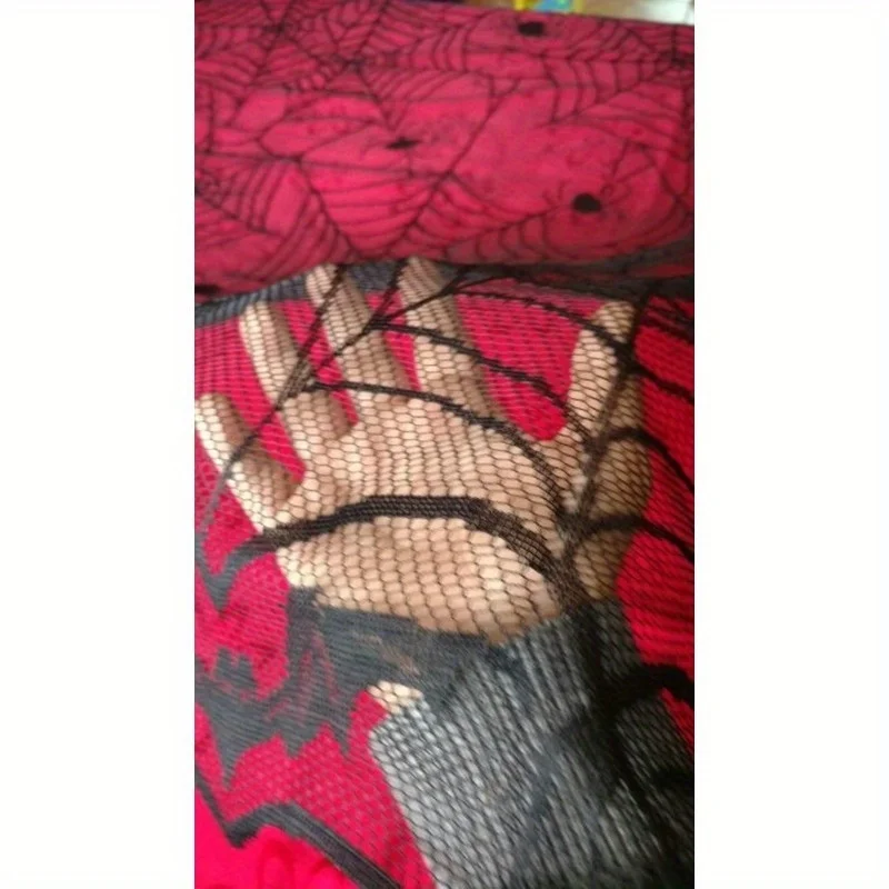 Mantel de tela de araña de encaje, esqueleto, calavera, decoración de Halloween, cubierta de bufanda de tela de araña de encaje, mantel de 120x240cm - imagen 2