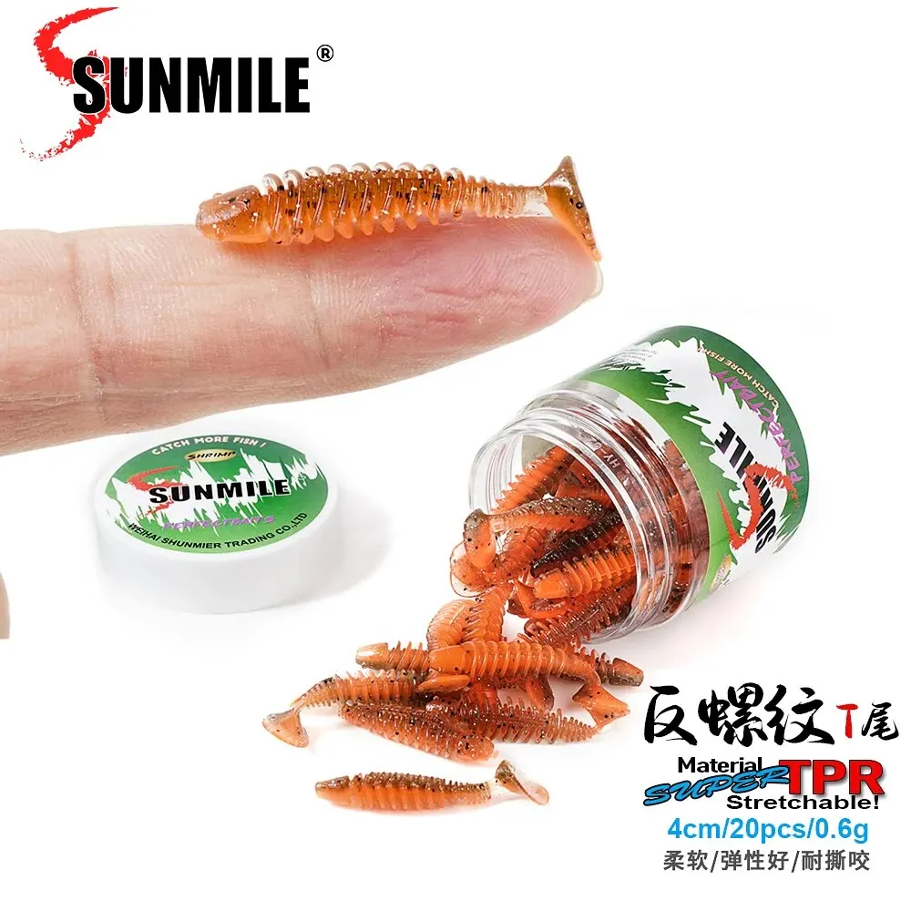 SUNMILE-cebo suave de pesca, cebos artificiales de gusano, 4cm/0,6g, 20 piezas, Wobblers de pesca en roca, Leurre Souple, perca, trucha, lubina