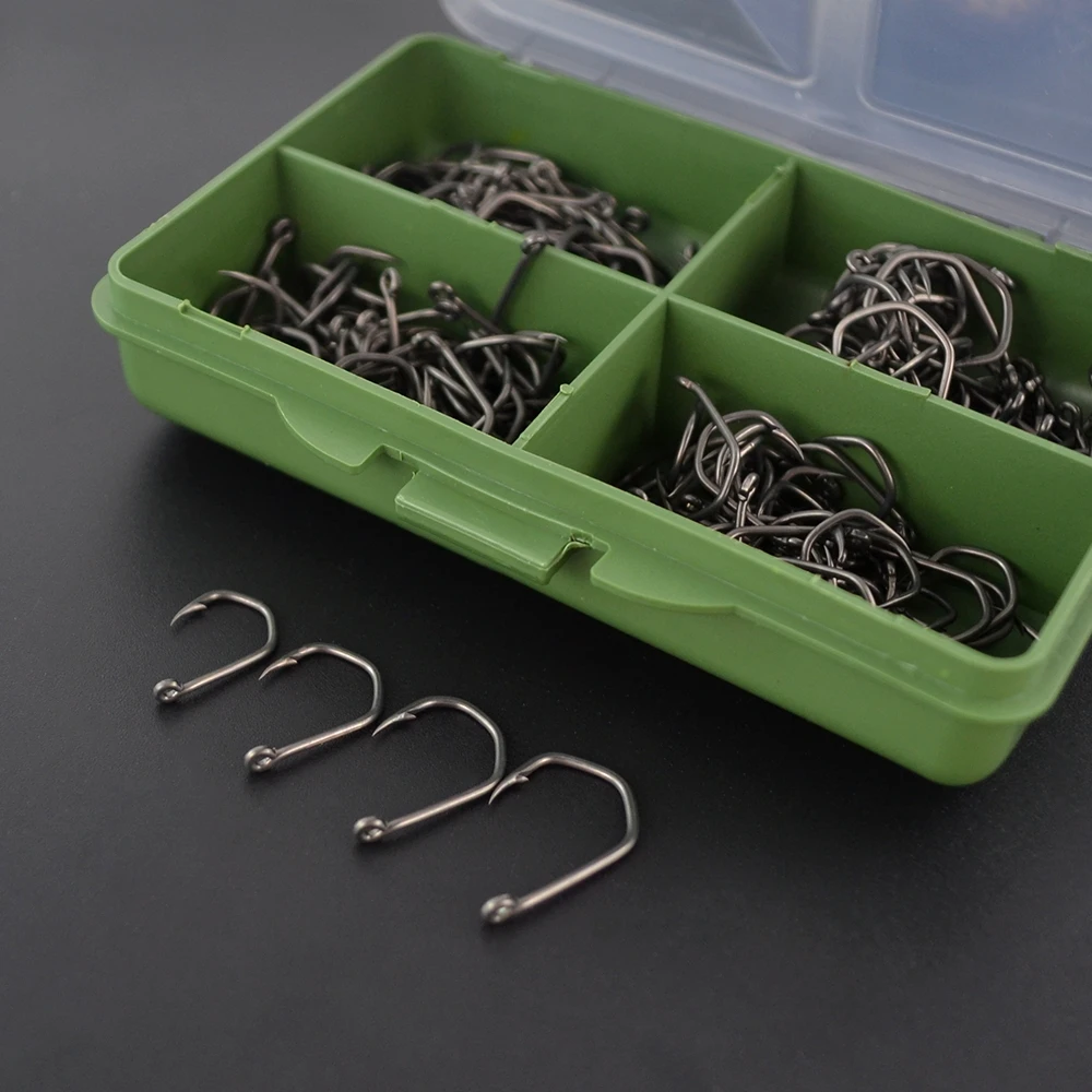 Hirisi 200 anzuelos de pesca de carpa, diseño de garra con púas, acero inoxidable recubierto de PTFE con alto contenido de carbono, con caja de almacenamiento X611 - imagen 5