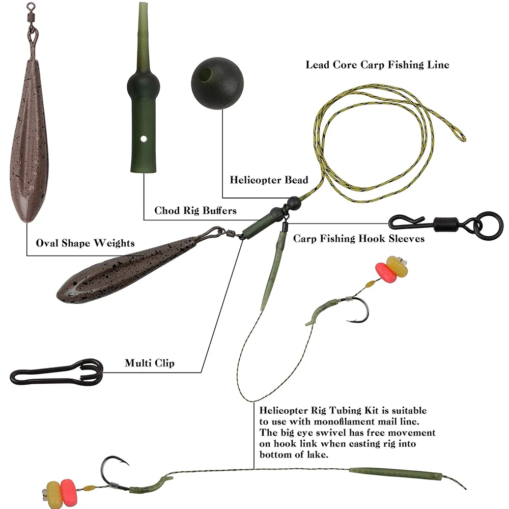 Kit de aparejos de pesca de carpa, aparejos para el cabello con pesas de plomo de carpa, ganchos de cambio rápido, mangas giratorias rodantes, cebo, callos, aparejo de líder Boilie - imagen 4