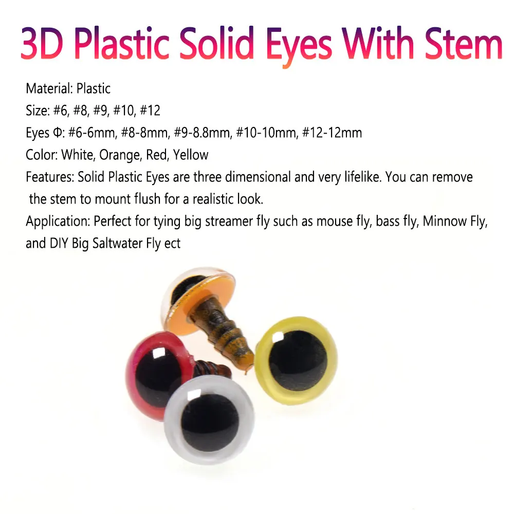 Bimoo-Señuelos de Pesca de lubina, 20 piezas 3D de Ojos de plástico sólido con ratón de vapor, Material de atado de moscas, serpentina de agua salada grande, 6mm - imagen 2
