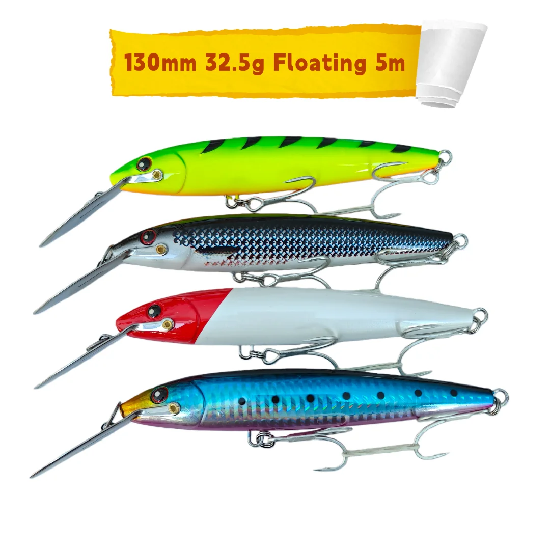 Noeby 4pcs 13cm 32.5g Trolling Minnow Fishing Lure - Stainless Steel Mouth, Lifelike Swimming Action, Attracts Bass Pike Walleye
