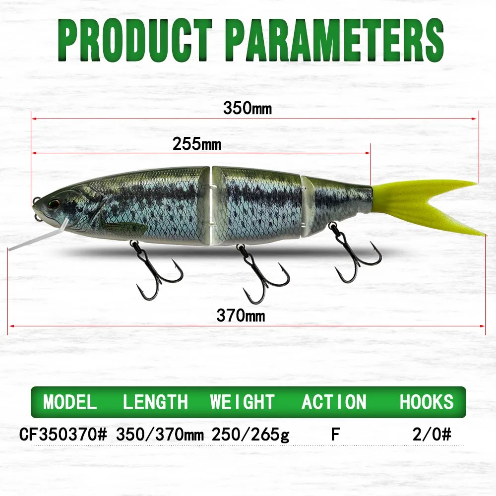 Cebo de natación de 350mm de tamaño, 19 colores, Sección de cebo duro gigante para Big Bait Bass Pike Klash Ghost - imagen 5
