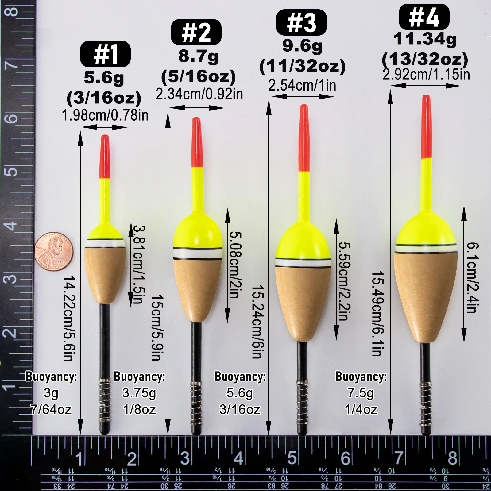 Flotador de pesca Bobber, cuerpo de madera de Balsa, flotadores de pesca de primavera, Bobber ovalado para tipo de pez, Bluegills, trucha, lubina, Panfish, 1/2 Uds. - imagen 2
